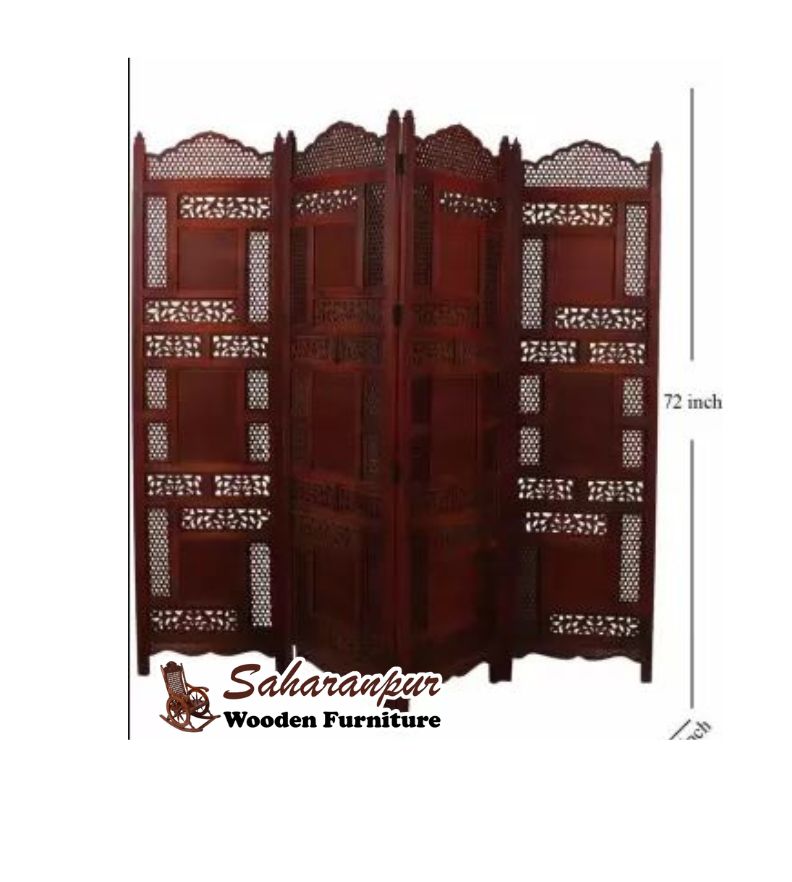 Four Panel Wooden Room Partition  Screen Divider Solid Wood Decorative Screen Partition