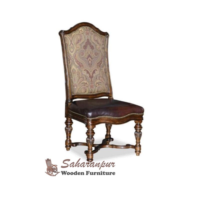 Traditional Fabric and Faux Leather Side Chair two pcs