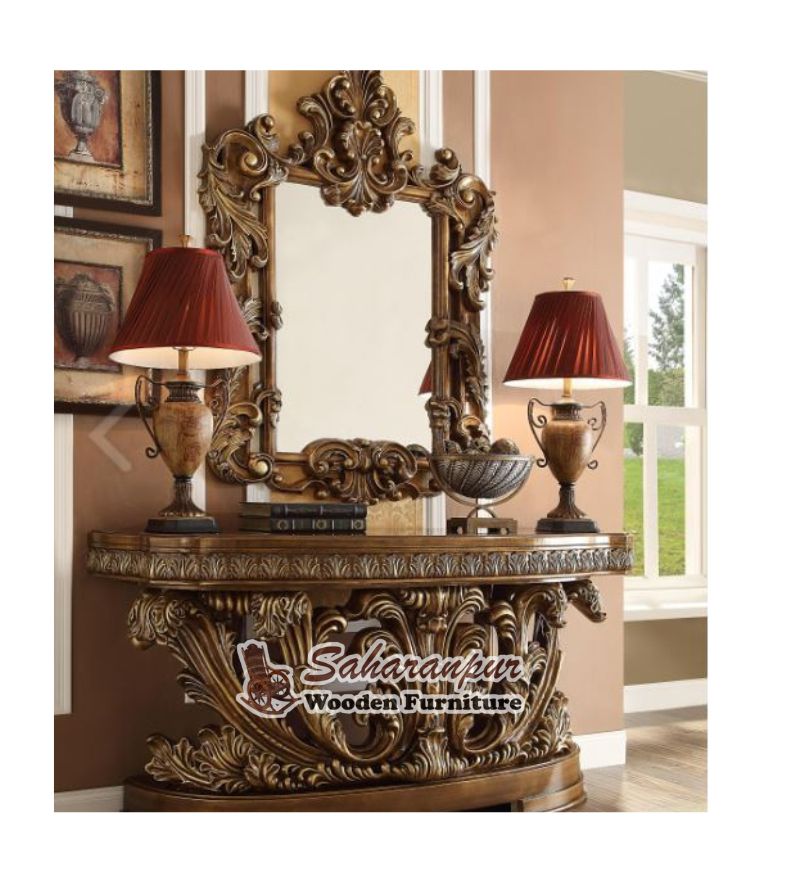 Antique Gold And Perfect Brown Console Table And Mirror