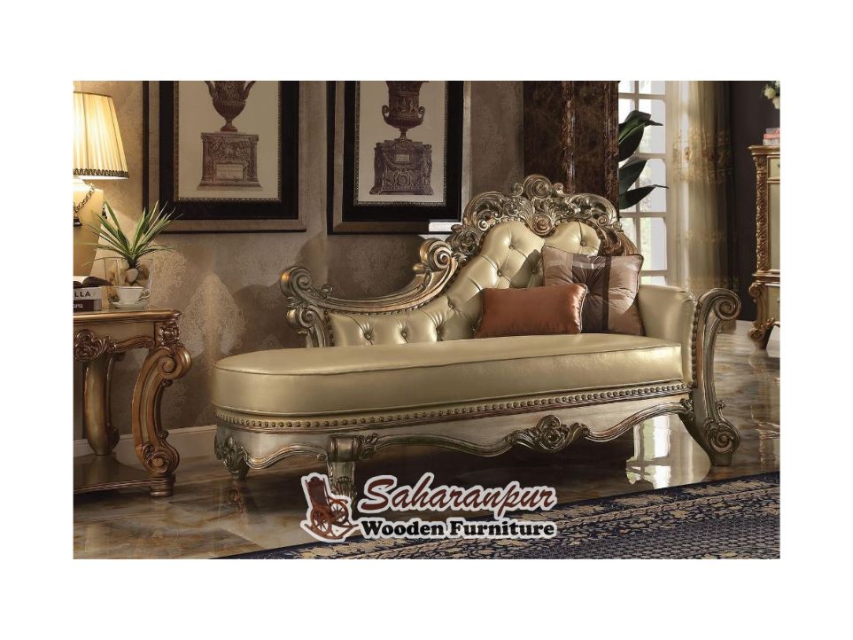 Gold Patina Tufted Chaise Lounge