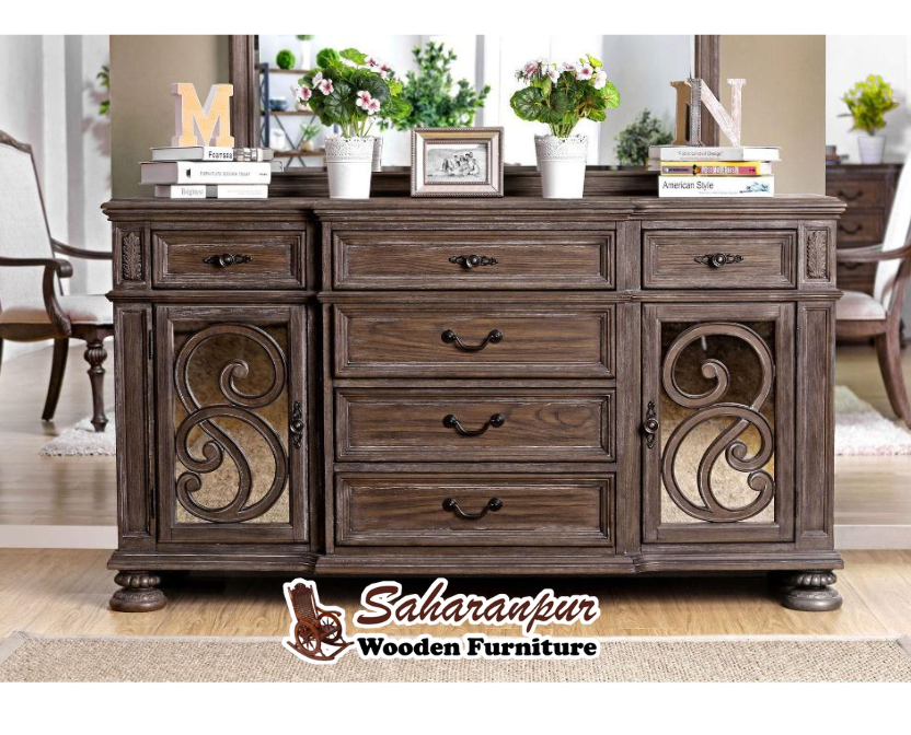 Rusctic Finish Server Transitional Furniture