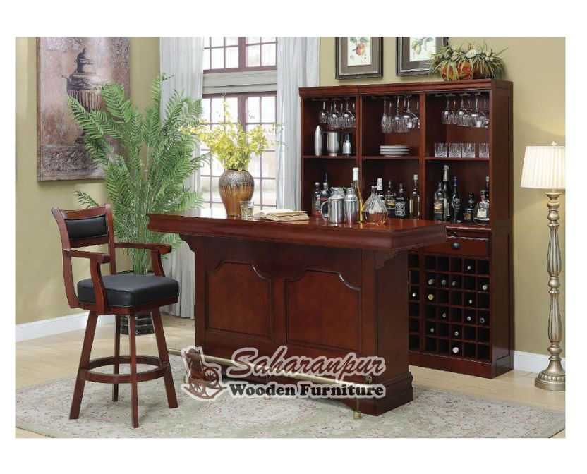 Traditional Brown Wood Bar Cabinet